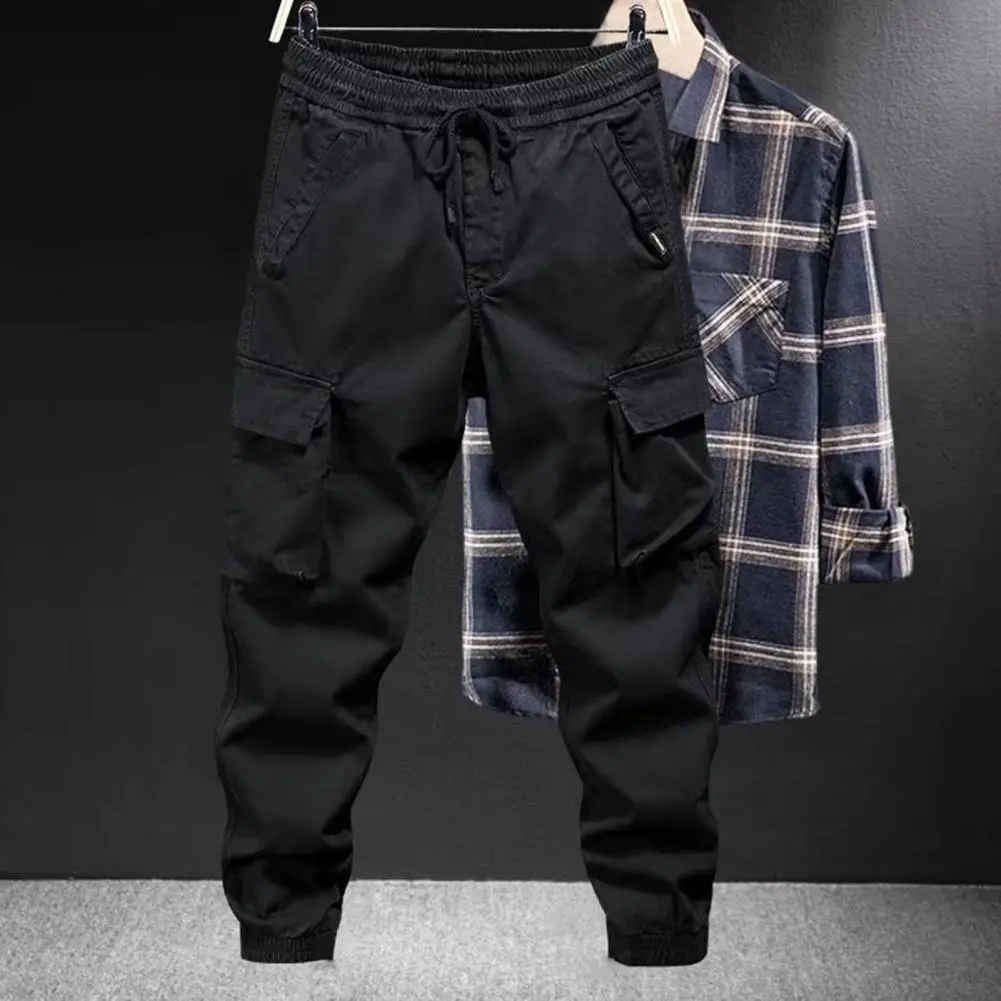 Drawstring Multi Pocket Cargo Pants Men Streetwear Hip Hop Pants Elastic Waist Harem Ankle length Trousers Harajuku Casual Pants