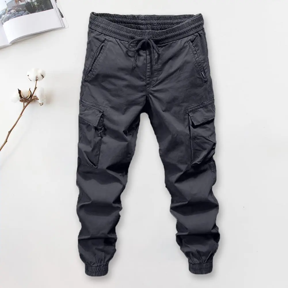 Drawstring Multi Pocket Cargo Pants Men Streetwear Hip Hop Pants Elastic Waist Harem Ankle length Trousers Harajuku Casual Pants