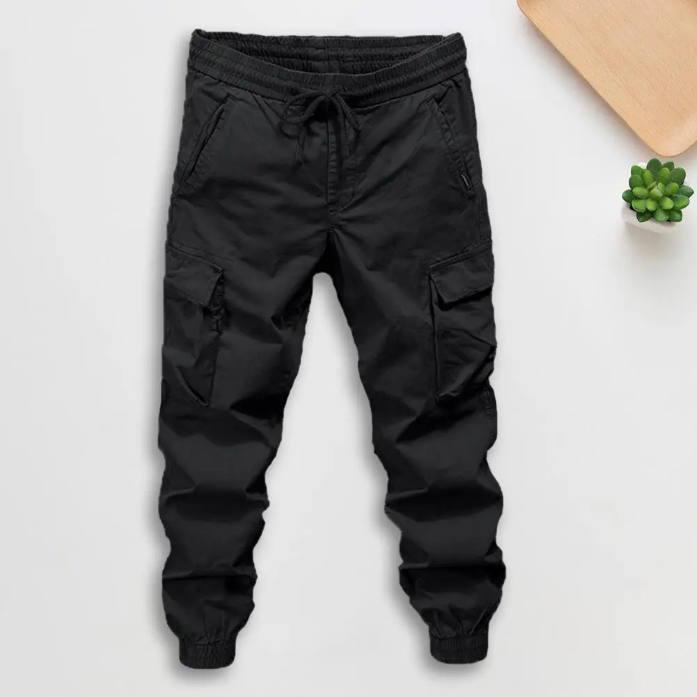 Drawstring Multi Pocket Cargo Pants Men Streetwear Hip Hop Pants Elastic Waist Harem Ankle length Trousers Harajuku Casual Pants