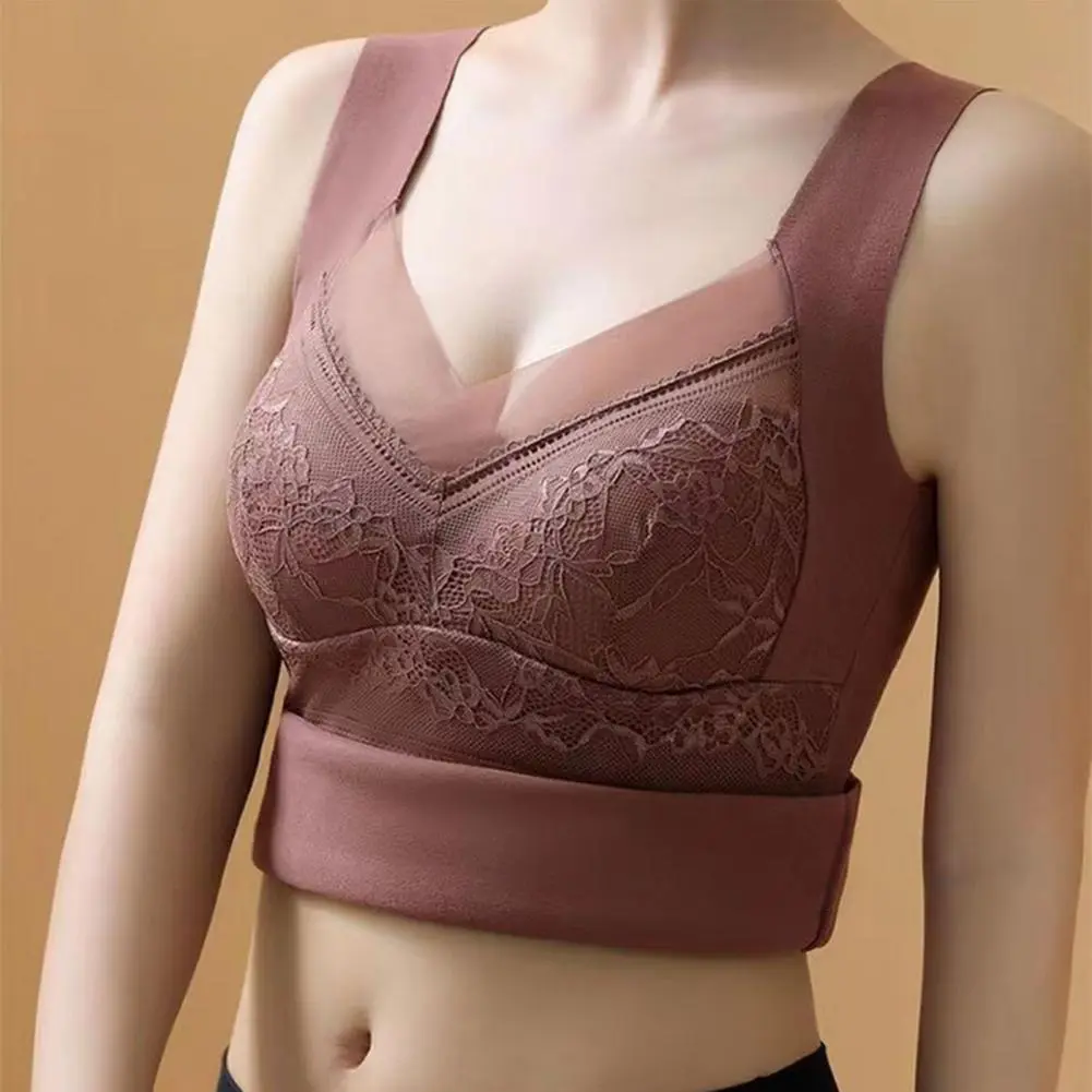 Women Undershirt Warm Vest Traceless Warm Lace Vest Plush Thicken Slim Vest Bra Lace Camisole Sleeveless Bottom Shirt Tank Top