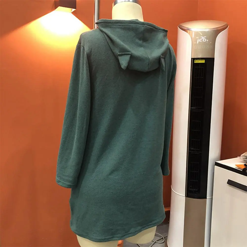 Creative Cat Ear Sweatshirt Polyester Sweatshirt Stylish Women's Cat Ear Hooded Sweatshirt with Pockets Long Irregular Hem
