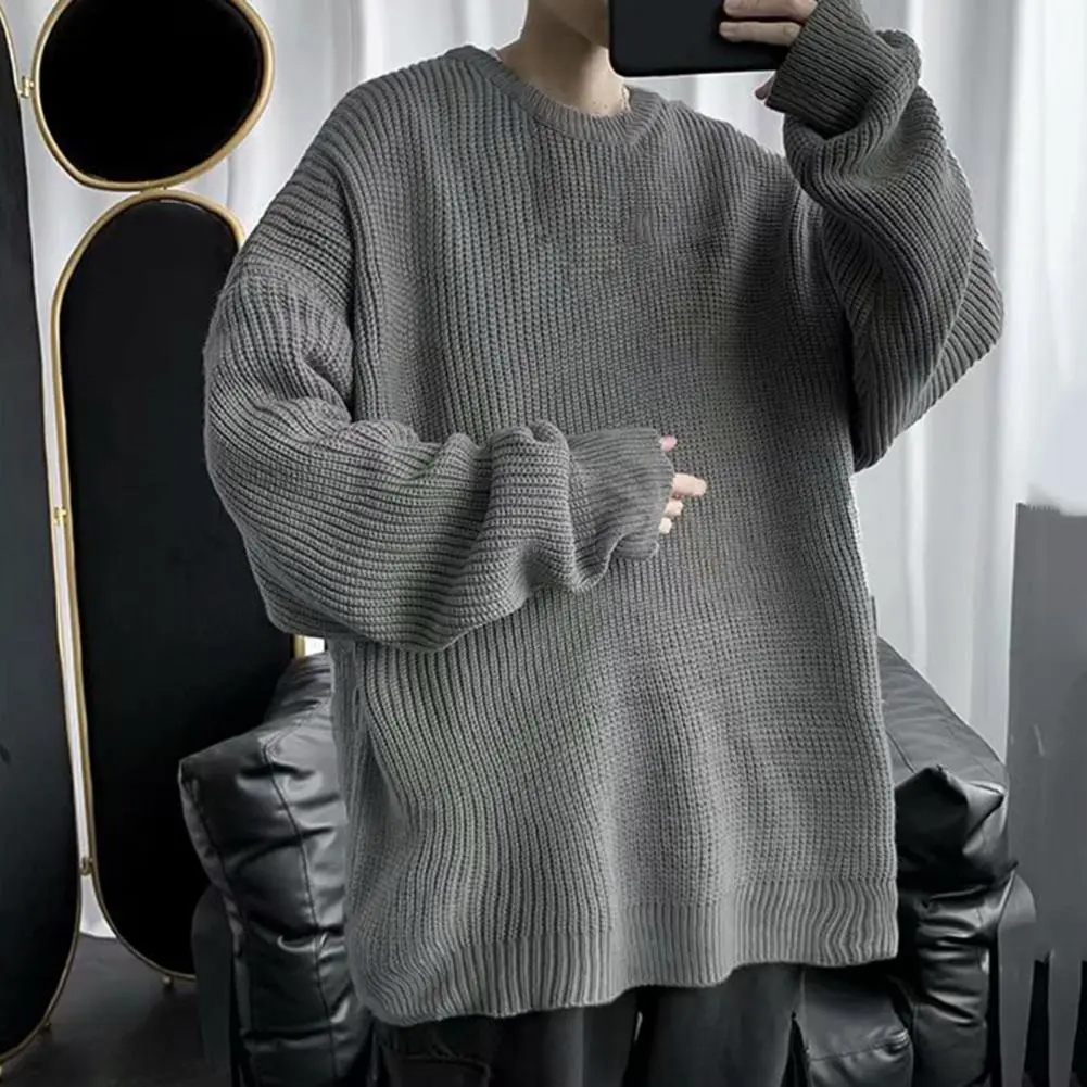 Men Pullovers Korean Fashion Young Style Sweaters Men Autumn Solid Color Knitted Sweaters Slim Fit Mens Clothes Men Street Wear