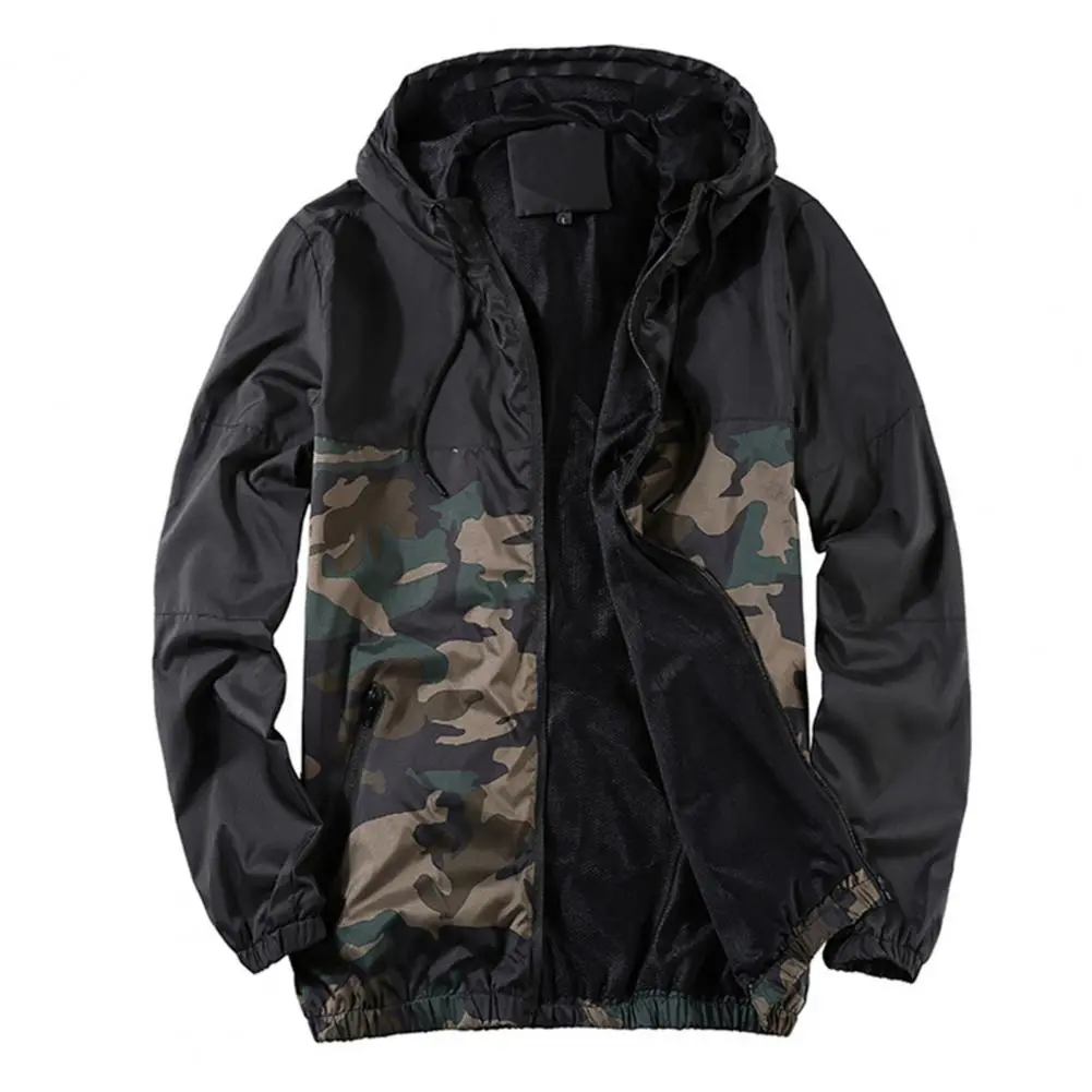 2025 M-3XL Men Fall Winter Coat Mesh Breathable Hooded Drawstring Camouflage Print Men Jackets Pockets Elastic Cuff Men Jacket