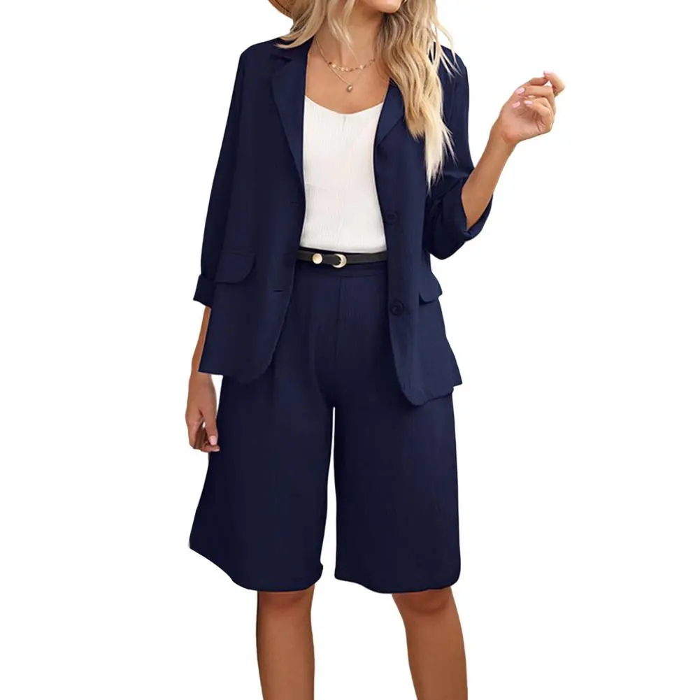 Oversize Women Blazers Pants Set Women's Suit Summer Loose-fitting Buttons Outfit for Office Business Blazer Wide Leg Shorts Set