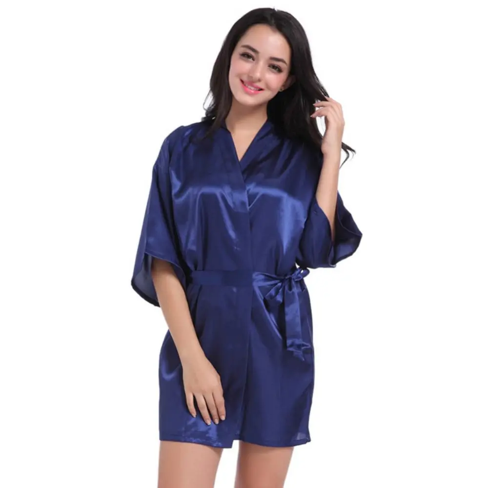 Sexy Women  Satin Kimono Robe Women's Solid Color Nightgown Imitating Silk Kimono Thin Cardigan Sexy Short Bathrobe Pajamas