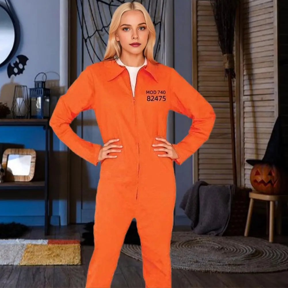 Prisoner Cosplay Jumpsuit with Manacle Unisex Children Adult Role Play Outfit Lapel Zipper Festivals Parties Shows Costume