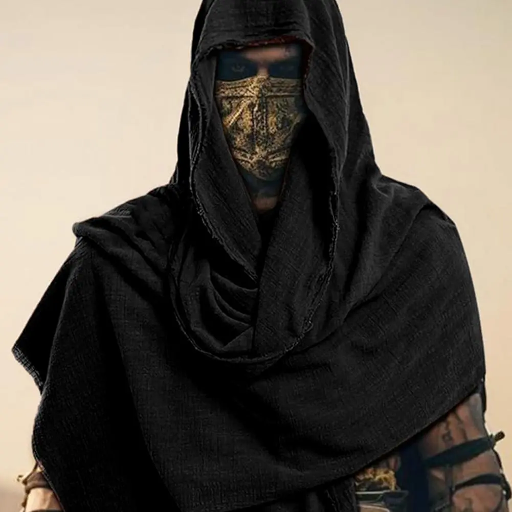 Men's Medieval Pirate Retro Hood Scarf Medieval-themed Halloween Props Festive Knight Belt Wristbands Scarf Set Masquerade Wrap