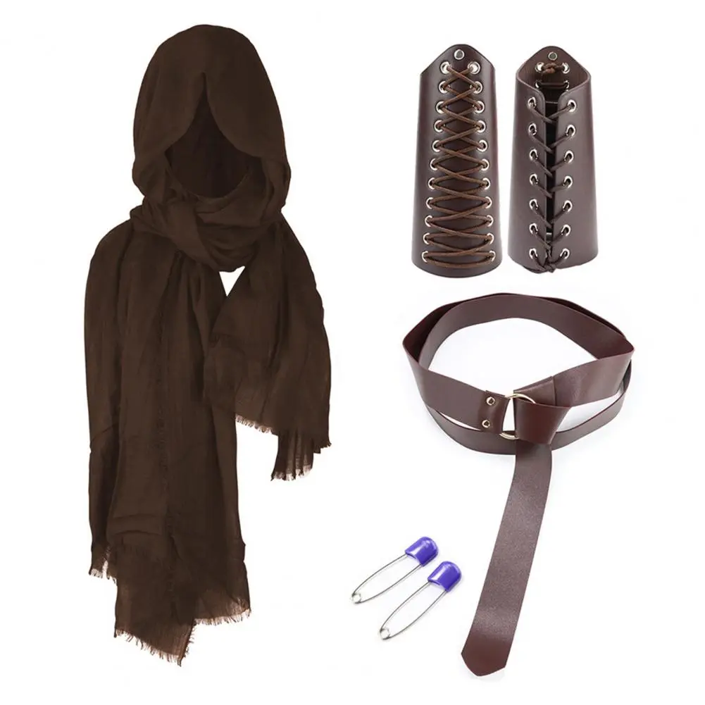 Men's Medieval Pirate Retro Hood Scarf Medieval-themed Halloween Props Festive Knight Belt Wristbands Scarf Set Masquerade Wrap