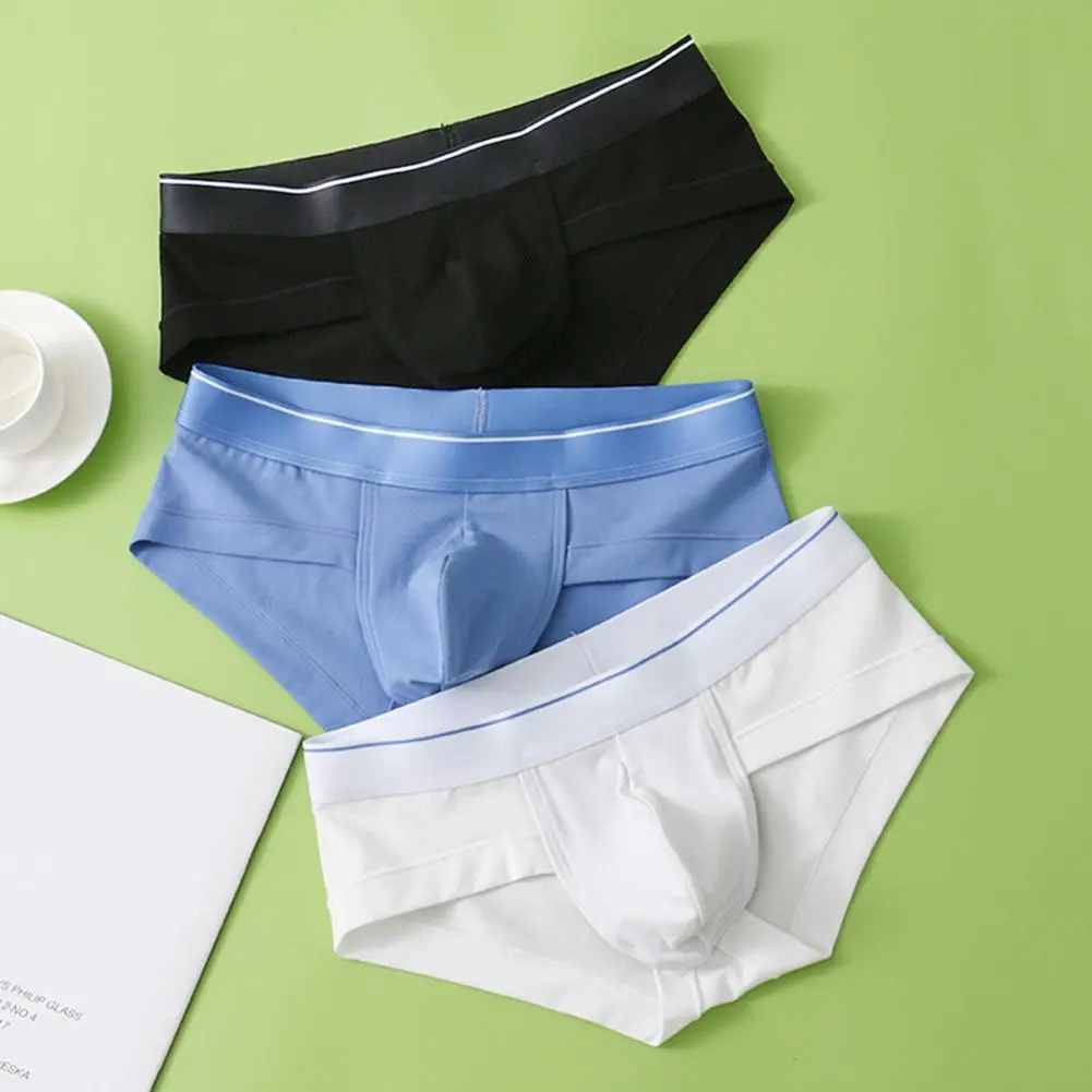 2025 M-3XL Men Slim Fit Underwear Low-rise Solid Color Briefs Big U-convex Design Elastic Waistband Breathable Sexy Panties