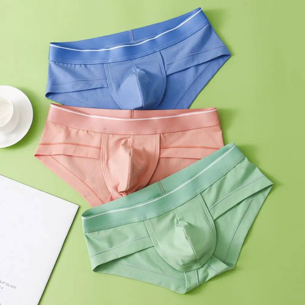 2025 M-3XL Men Slim Fit Underwear Low-rise Solid Color Briefs Big U-convex Design Elastic Waistband Breathable Sexy Panties