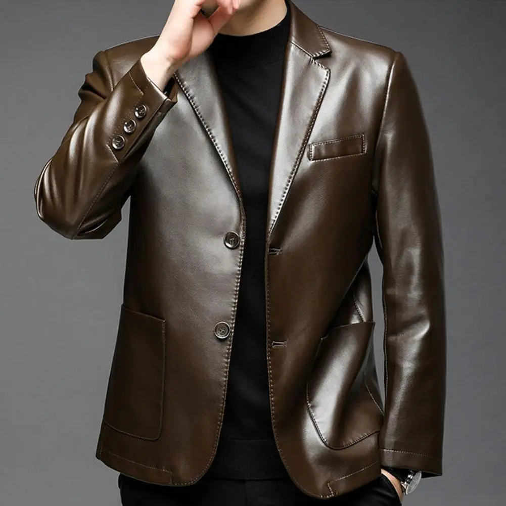 Classic Lapel Buttons Men Jacket Spring Autumn Fake Leather Men Jacket Fashion Tailored Fit Men Jacket Men s Clothing