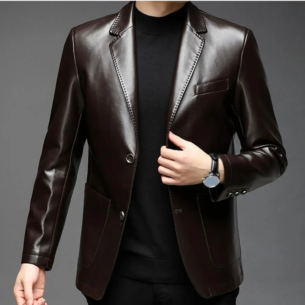 Classic Lapel Buttons Men Jacket Spring Autumn Fake Leather Men Jacket Fashion Tailored Fit Men Jacket Men s Clothing