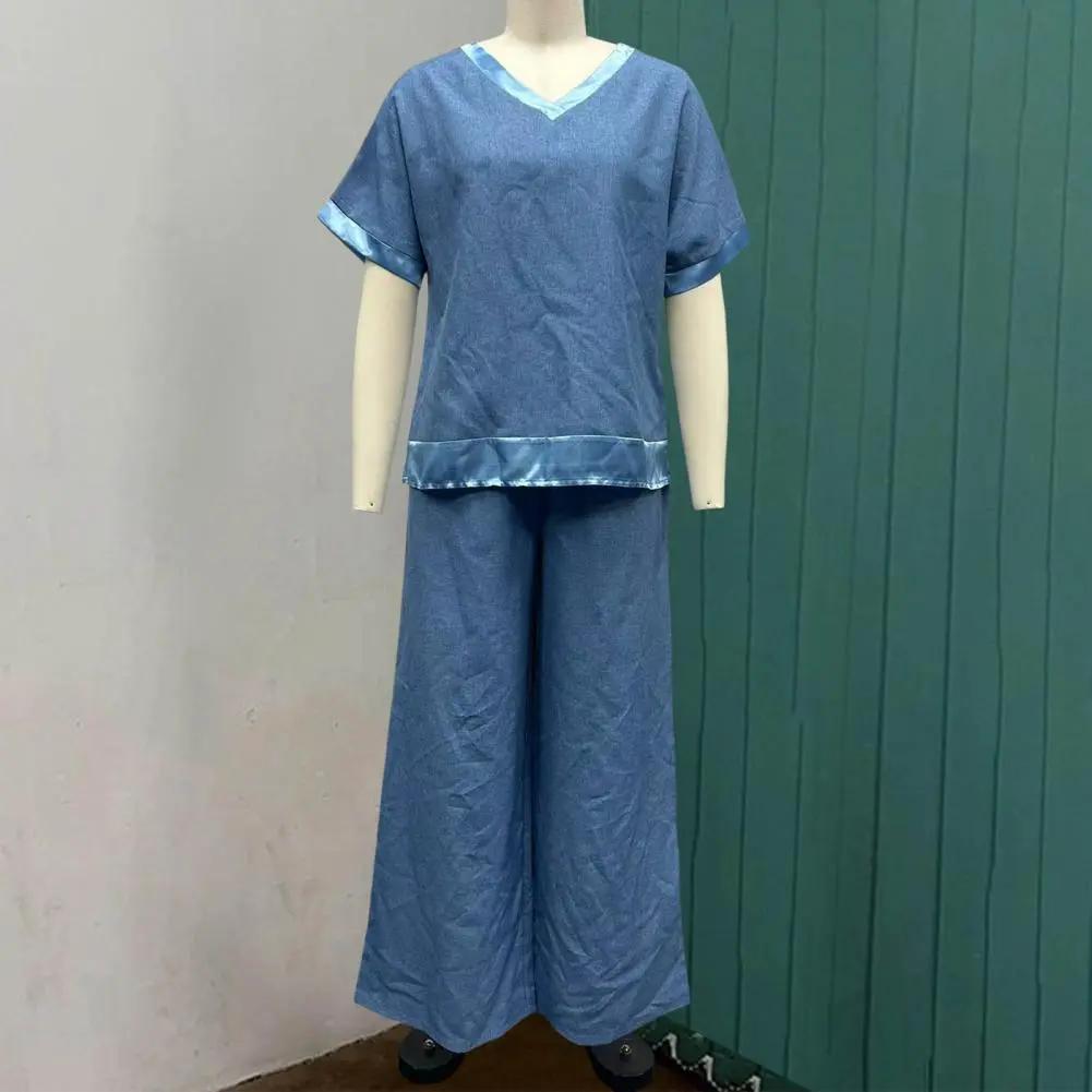 Stylish Women Set Women Two Piece Set Plus Size V Neck Two Piece Outfit with Wide Leg Pants Women's Casual Loose for Spring