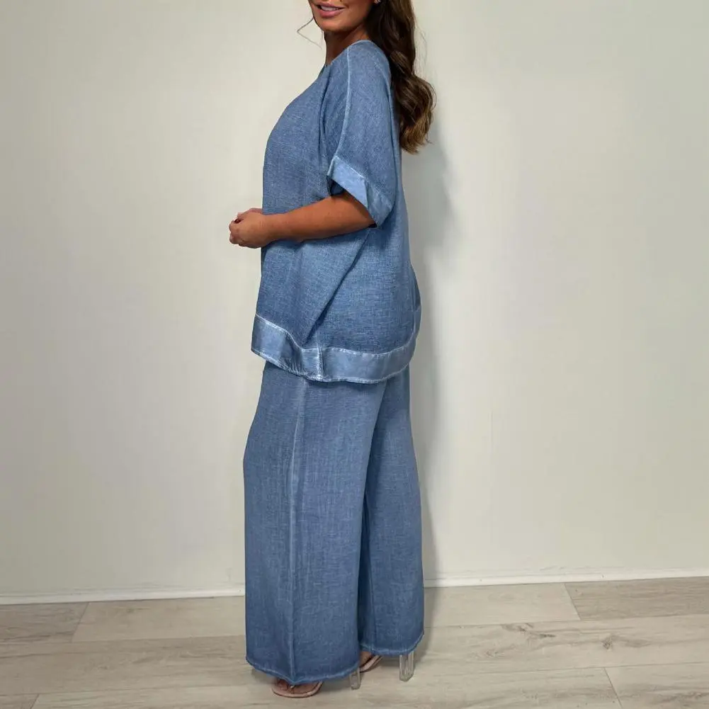 Stylish Women Set Women Two Piece Set Plus Size V Neck Two Piece Outfit with Wide Leg Pants Women's Casual Loose for Spring