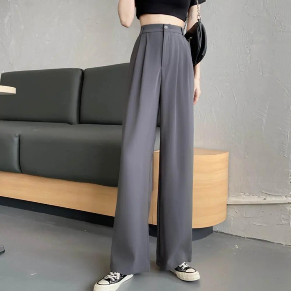 2024 Spring Summer Women's Pants Solid Color High Waist Straight Wide Leg Pants  Button-up High Waist Loose Fit Female Trousers