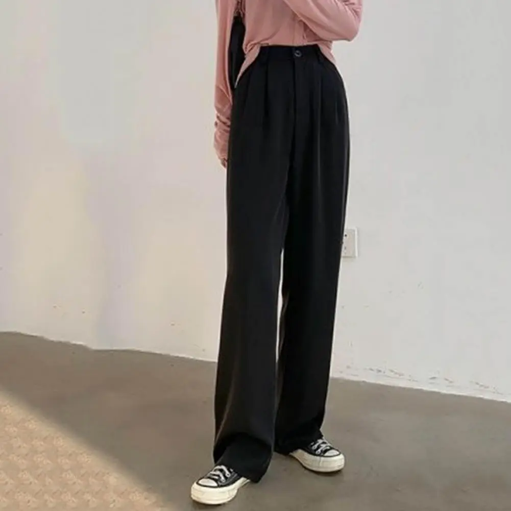 2024 Spring Summer Women's Pants Solid Color High Waist Straight Wide Leg Pants  Button-up High Waist Loose Fit Female Trousers