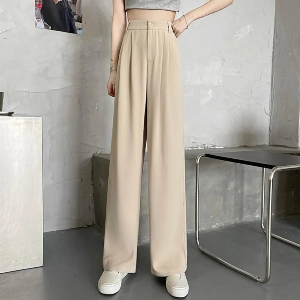 2024 Spring Summer Women's Pants Solid Color High Waist Straight Wide Leg Pants  Button-up High Waist Loose Fit Female Trousers