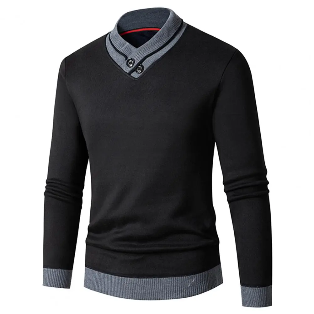 2025 M-2XL Autumn Winter Men Sweater V Neck Knitted Thick Elastic Warm Color-blocking Sweater Mid Length Men Thermal Underwear