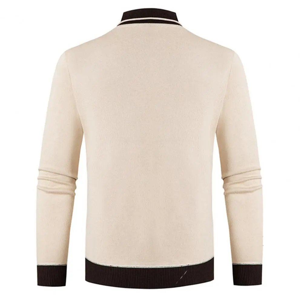2025 M-2XL Autumn Winter Men Sweater V Neck Knitted Thick Elastic Warm Color-blocking Sweater Mid Length Men Thermal Underwear
