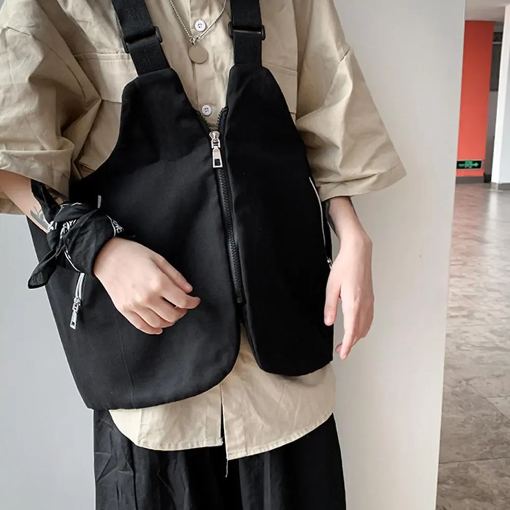 Men Waistcoat Bag Hip Hop Zipper Pockets Cargo Vest Ves Style Backpack High Street Canvas Men Vest Men Women Sports Vest Bag