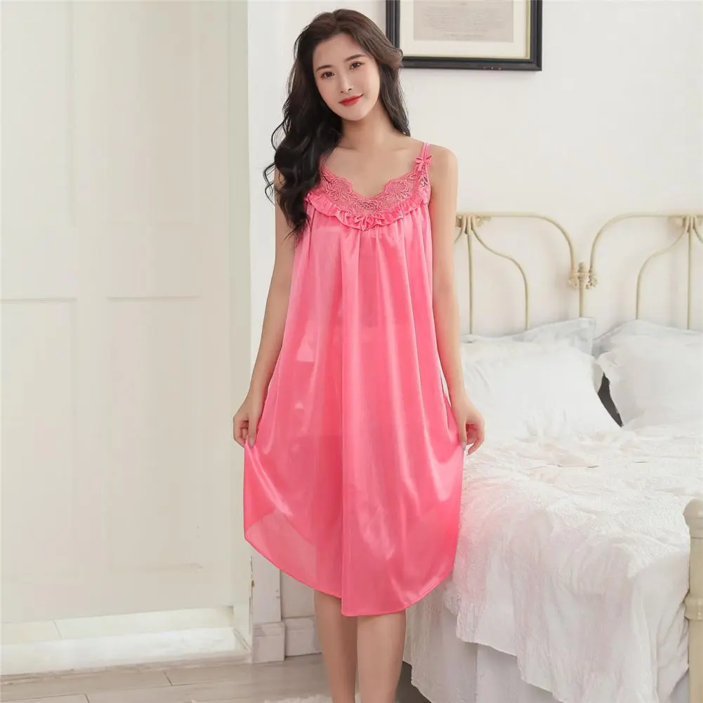 Sweet Lace Stitching Sling Nightgown Women Bow Pajama Dress Nightgown Women Sleeping Dresses Sexy Night Dress pyjama pour femme