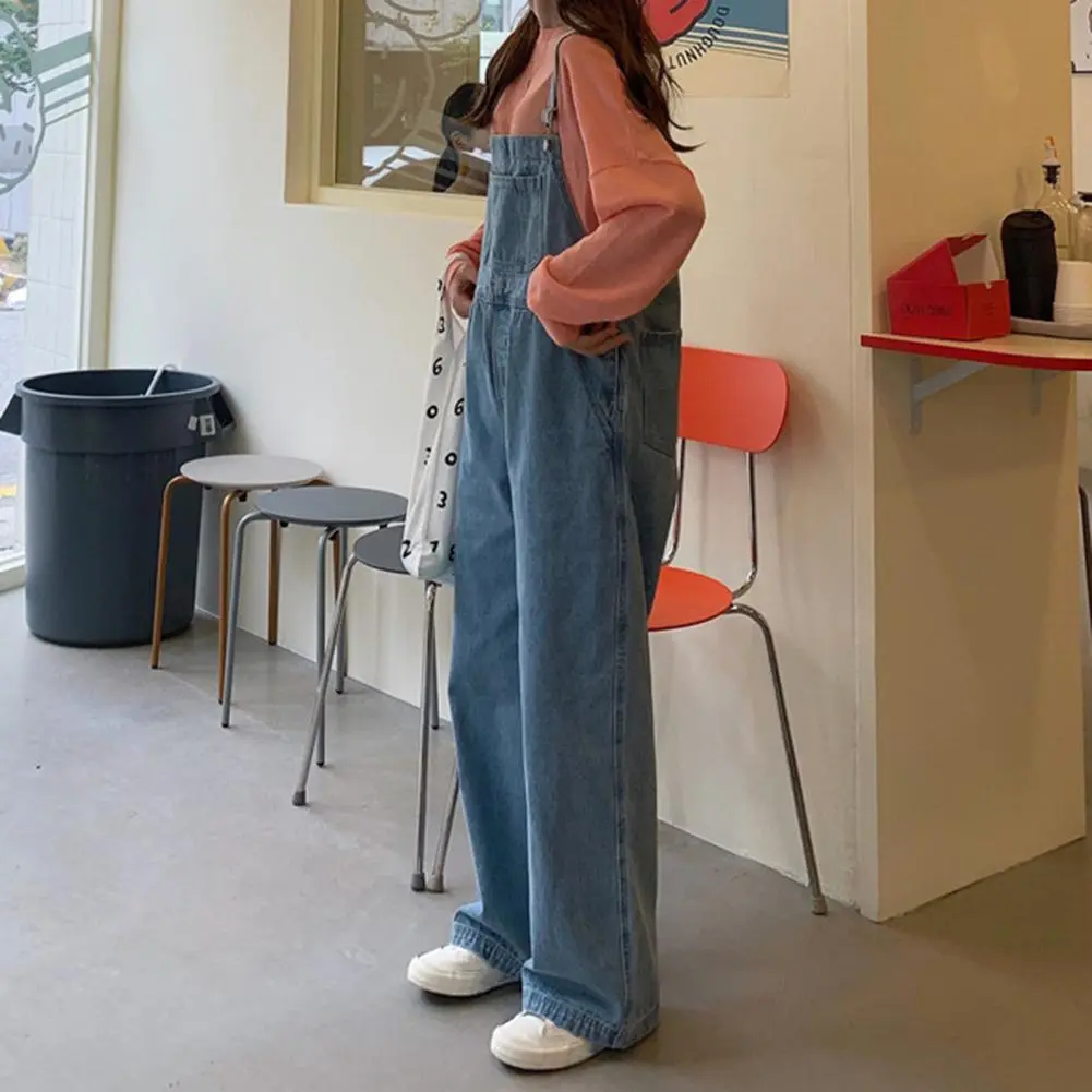 Wrinkle-resistant Jumpsuit Sleeveless Casual Overalls Women's Wide-leg Denim Bib Overalls with Adjustable Straps for Spring