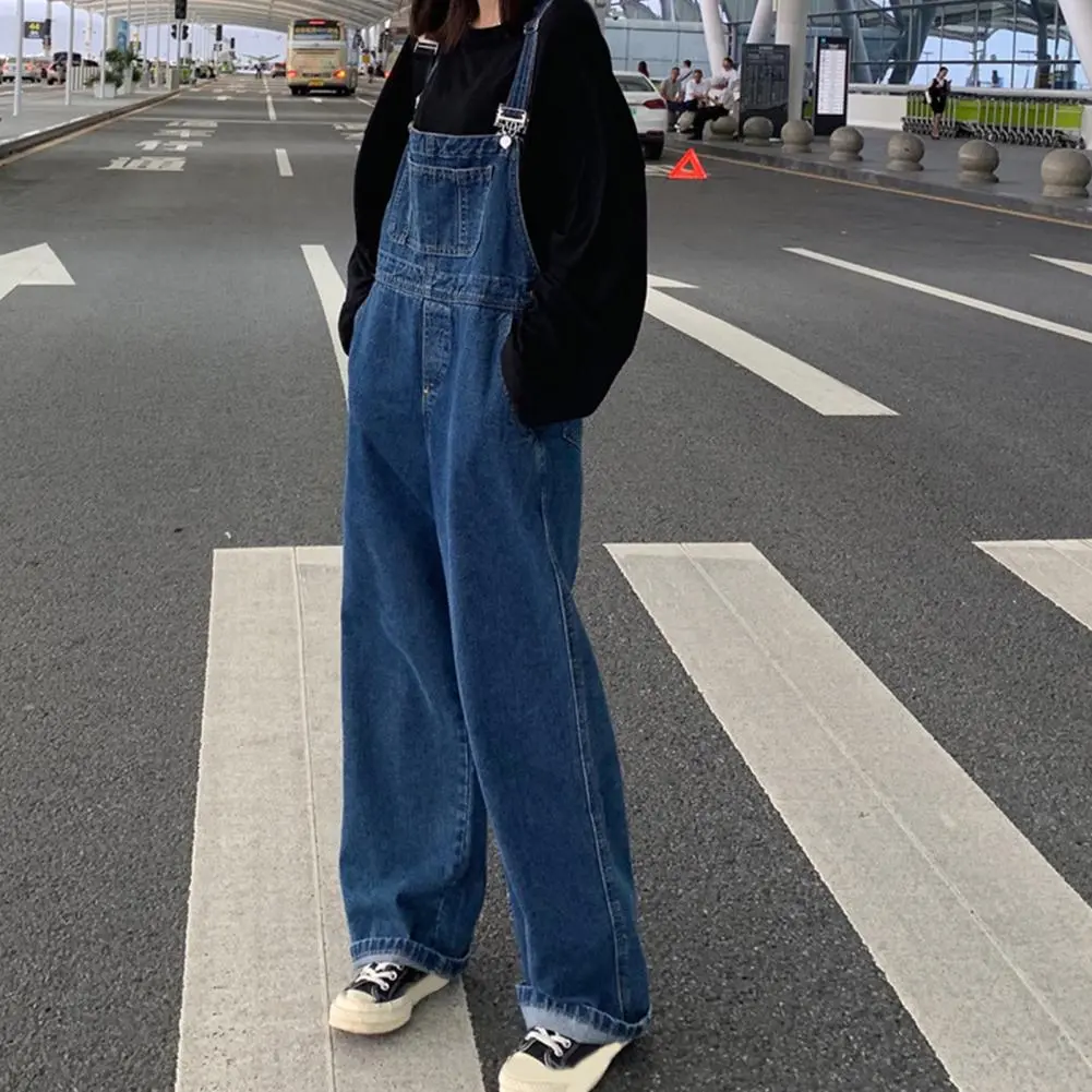 Wrinkle-resistant Jumpsuit Sleeveless Casual Overalls Women's Wide-leg Denim Bib Overalls with Adjustable Straps for Spring