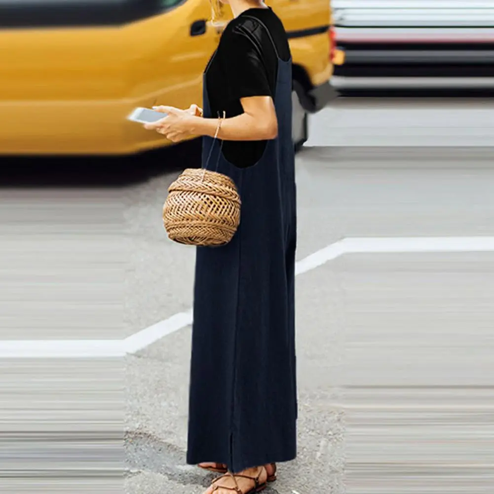 Solid Color Baggy Jumpsuit Wide Leg Women Romper Oversized Square Neck Adjustable Shoulder Strap Summer Jumpsuit Female Romper