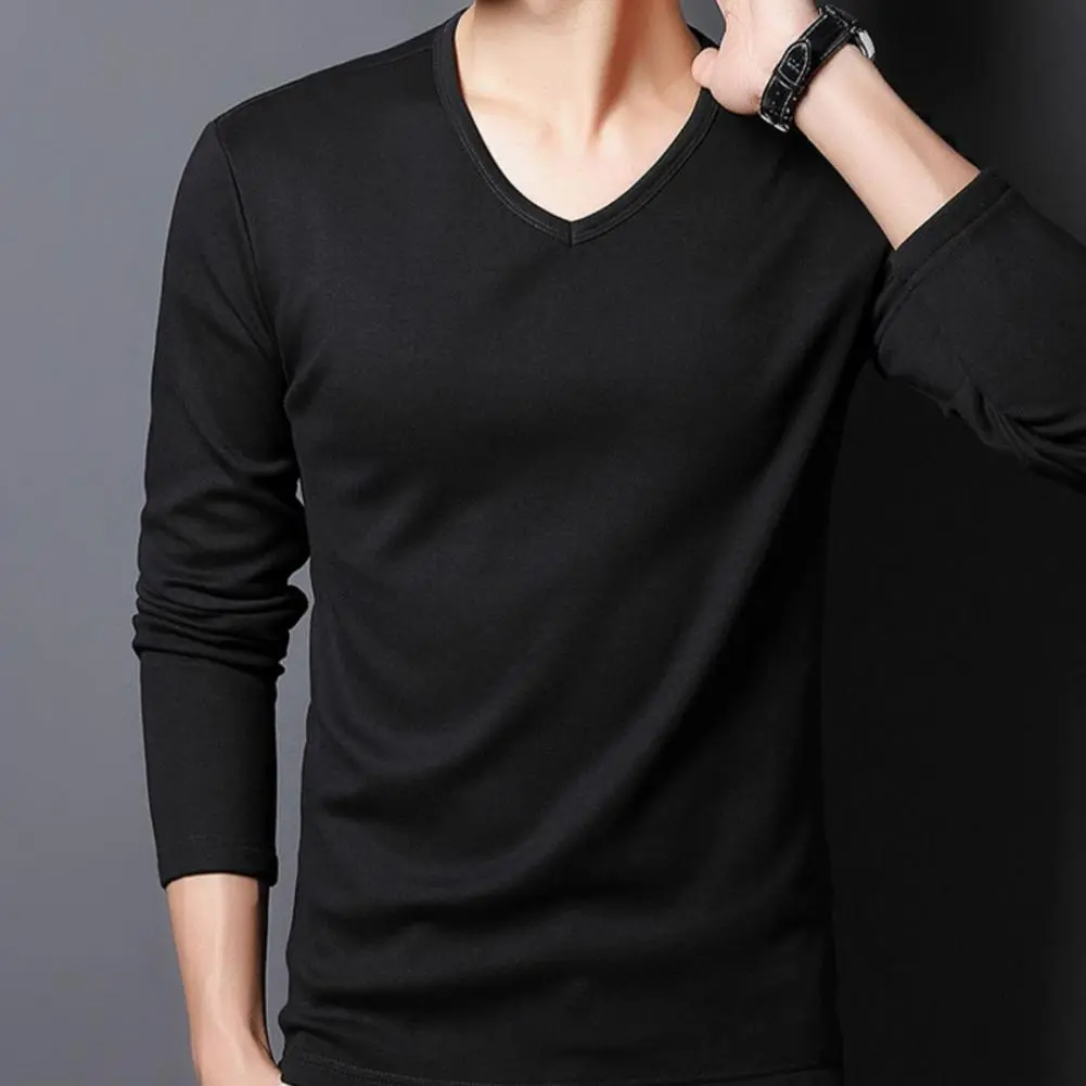 2025 L-4XL Fall Winter Men Top V Neck Elastic Long Sleeve Soft Pullover Casual Plus Size Men Bottoming T-shirt Spring Clothes