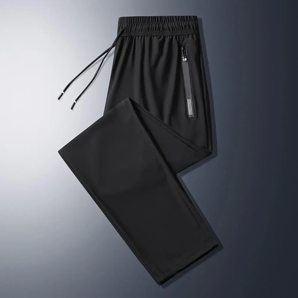 2025 M-5XL Men Sport Pants Ice Silk Quick-drying Ankle-banded Zipper Pockets Drawstring Trousers For Men Jogging Long Trousers