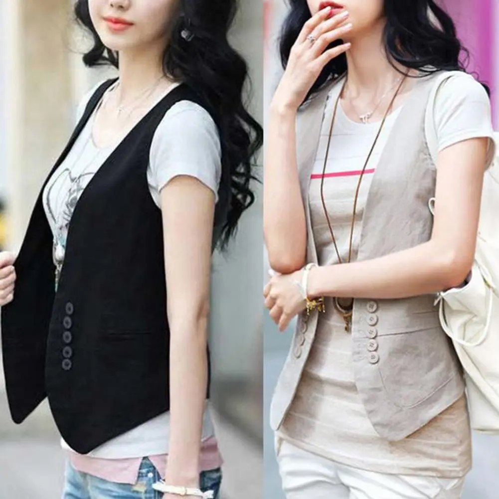 Women Waistcoat Solid Color Slim Fit All-match Suit Vest Spring Summer Suit Waistcoat Korean Style Suit Vest Cardigan Coat