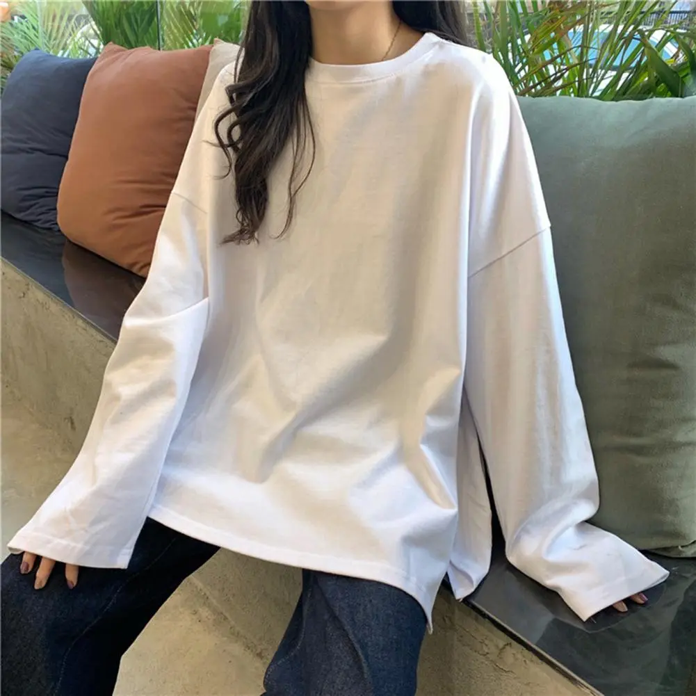 Harajuku Long T Shirt Spring Autumn Oversized T-shirt For Women T-shirt Split White Black Korean Fashion Long Sleeve Tees Blouse