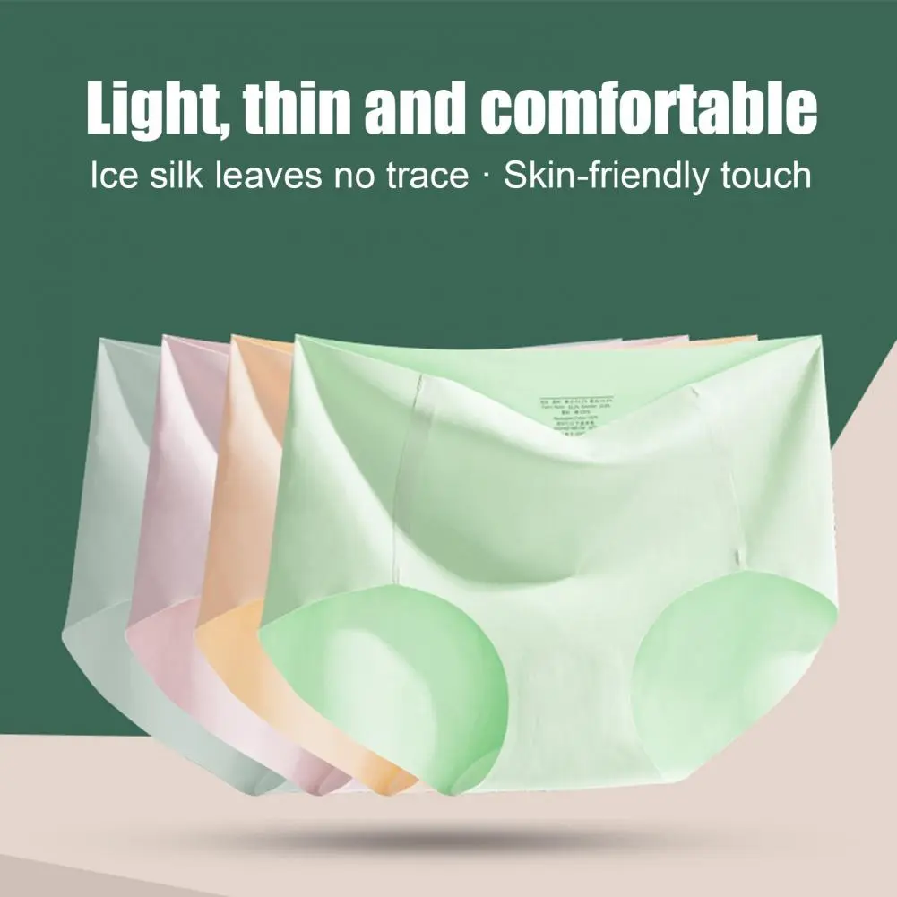 Elastic Panties Women Ice Silk Underwear for Women Mid Waist Bikini Breathable Full Coverage Panties Sexy Triangle Bottoms
