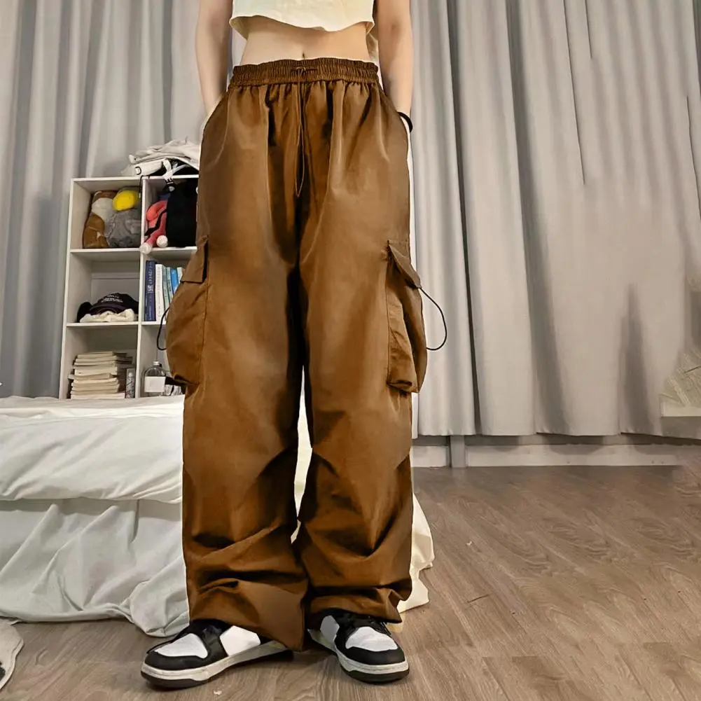 Women Cargo Pants High Waist Oversized Multi Pockets Drawstring Casual Pants Full Length Ankle-banded Hip Hop Street Trousers
