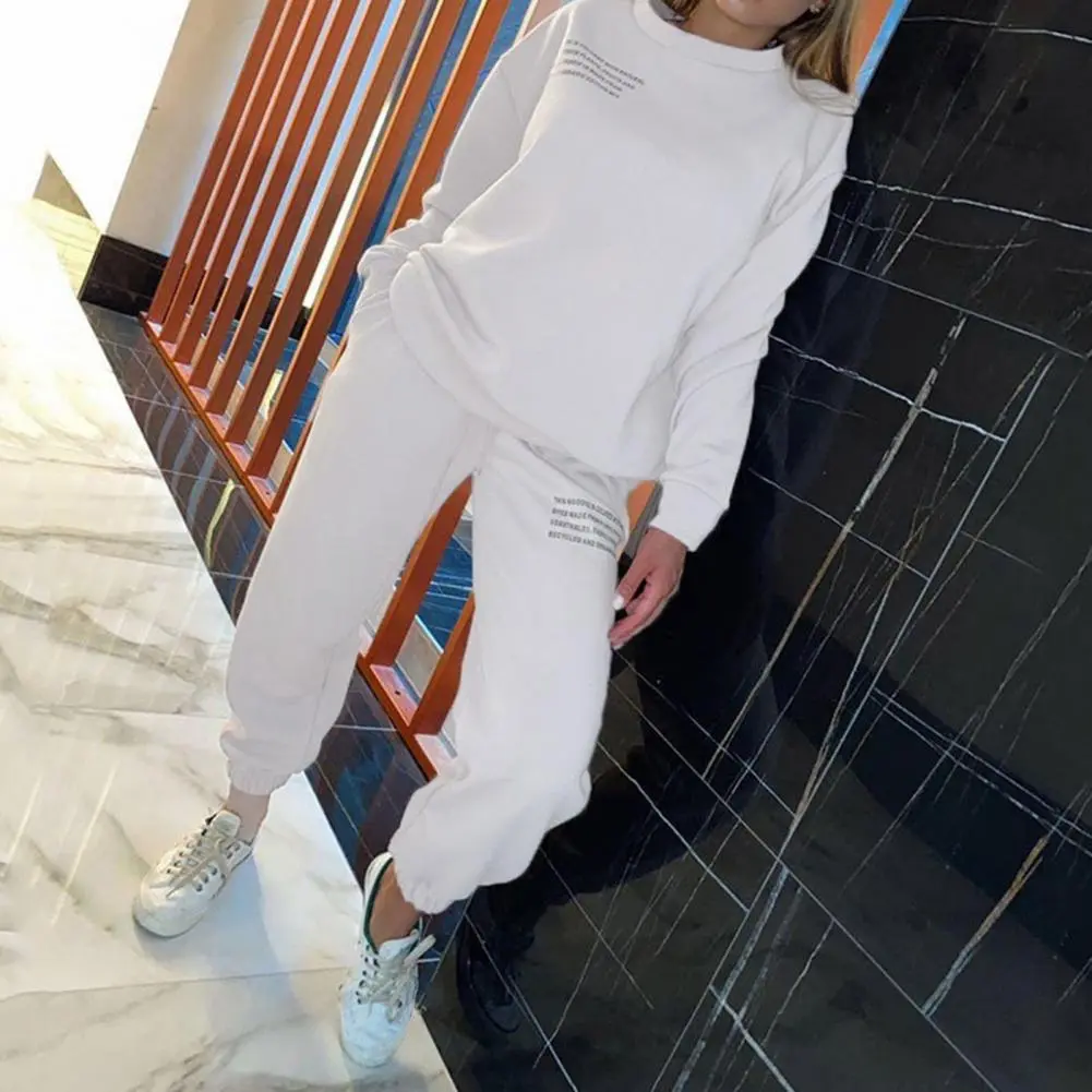 Women Tracksuit Letter Print O Neck Long Sleeves Women Sweatshirt And Sweatpants Set Thick Warm Loose Ankle-banded Trousers Set