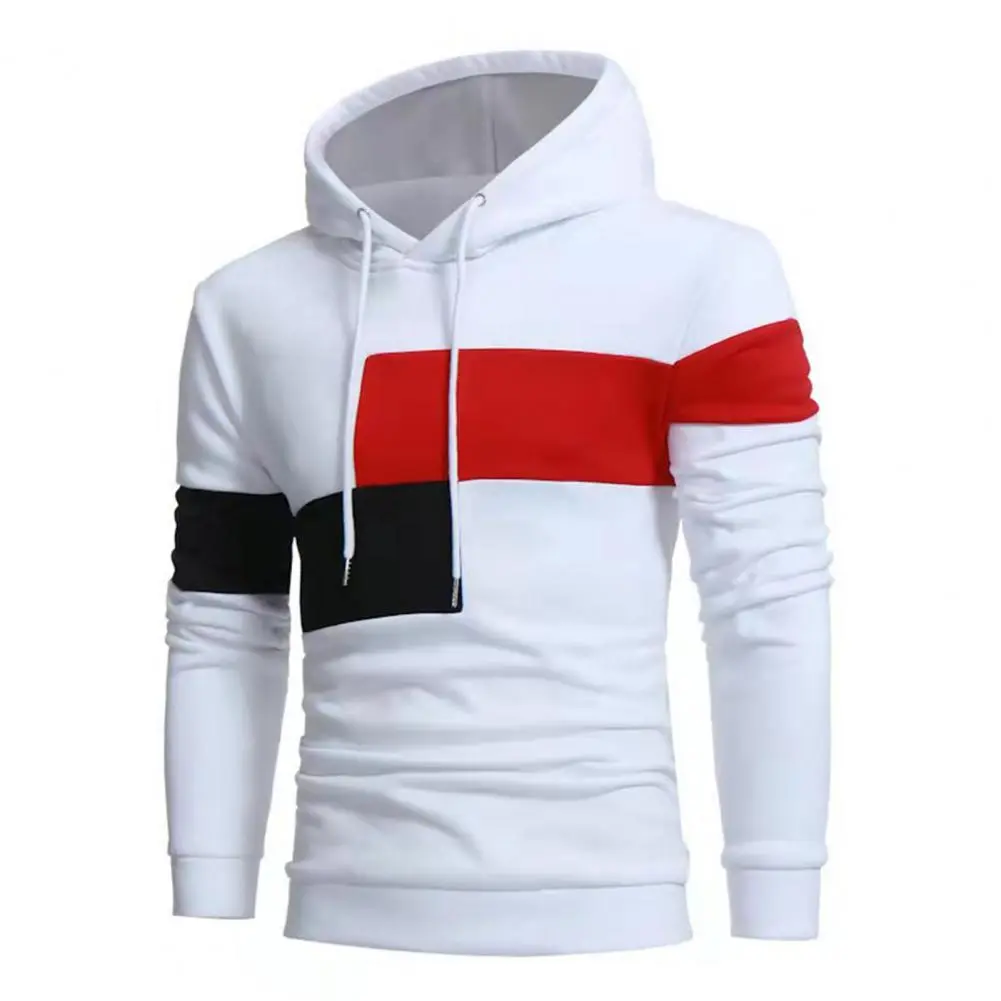 Colorblock Men Hoodie Winter Pullover Drawstring Hooded Keep Warm Soft Mid Length 2025 Spring Hoodie Streetwear Sports Hoodies