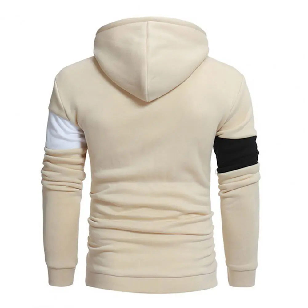 Colorblock Men Hoodie Winter Pullover Drawstring Hooded Keep Warm Soft Mid Length 2025 Spring Hoodie Streetwear Sports Hoodies
