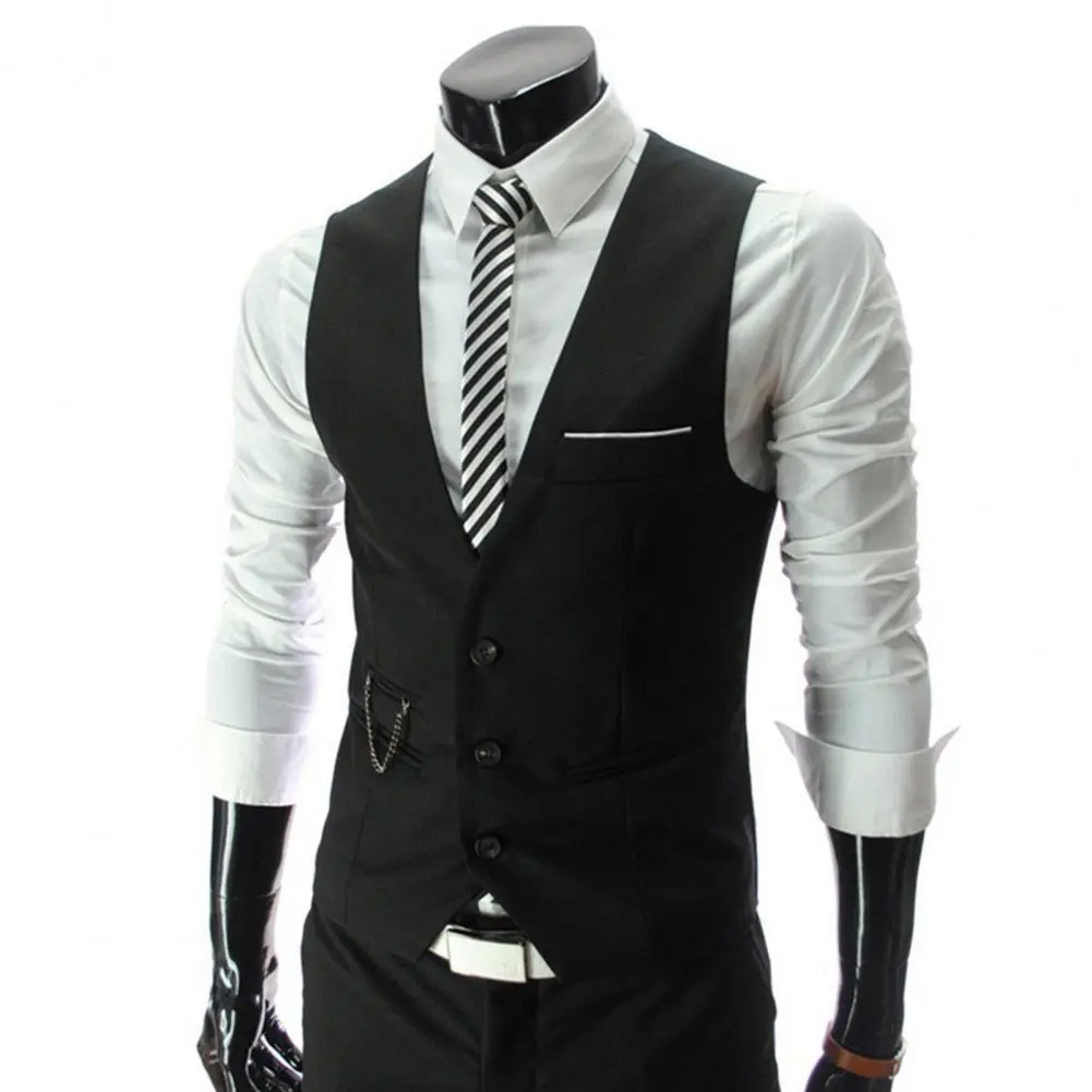 2021Men Formal Vest Sleeveless Pockets Single-Breasted Male Suit Vest Solid Color Men Business Wedding Vest 조끼 ropa hombre жилет