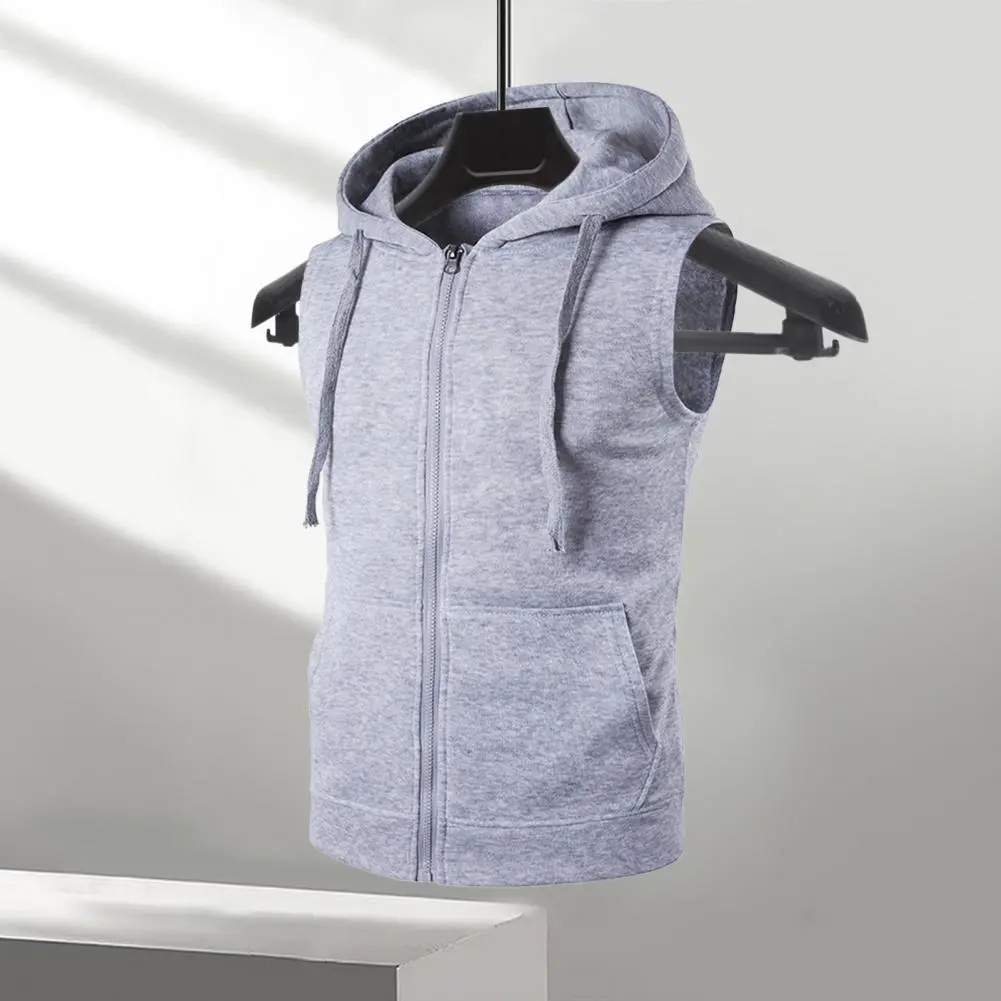 2025 M-2XL  Men Summer Vest Jacket Hooded Drawstring Sleeveless Zipper Placket Vest Coat Pockets Zipper Placket Waistcoat