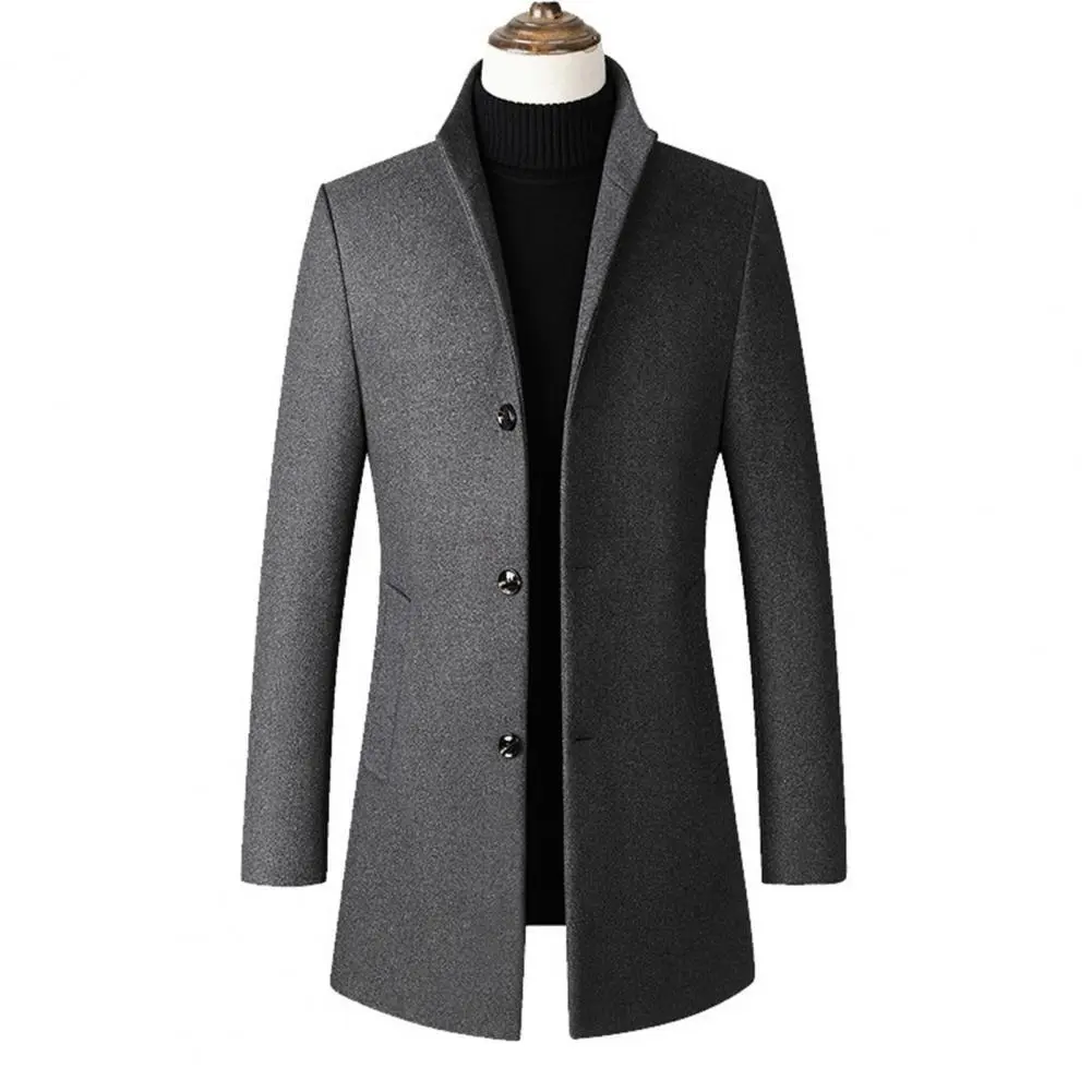 Men Trench Coat Stand Collar Overcoat Male Single Breasted Coat Coat Windproof Wool Trench Coat Early Winter Coat Male Outerwear