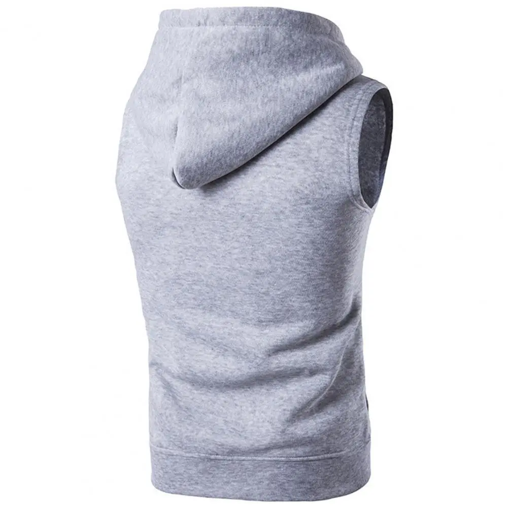 2025 M-2XL  Men Summer Vest Jacket Hooded Drawstring Sleeveless Zipper Placket Vest Coat Pockets Zipper Placket Waistcoat