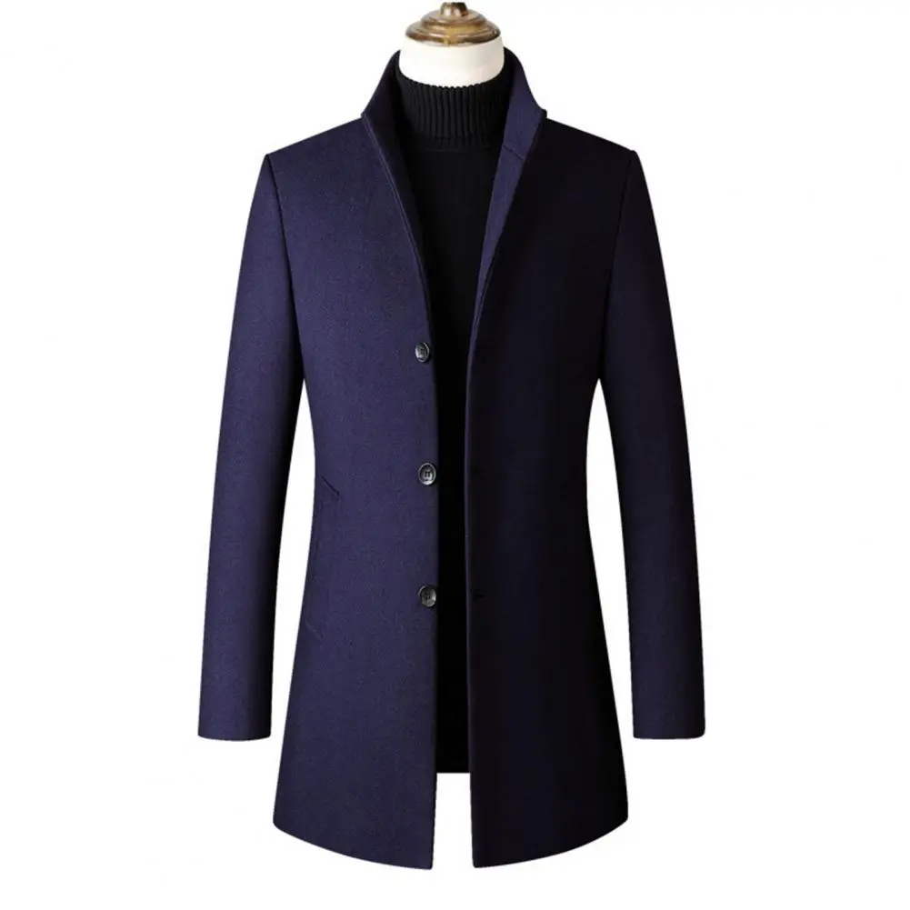 Men Trench Coat Stand Collar Overcoat Male Single Breasted Coat Coat Windproof Wool Trench Coat Early Winter Coat Male Outerwear