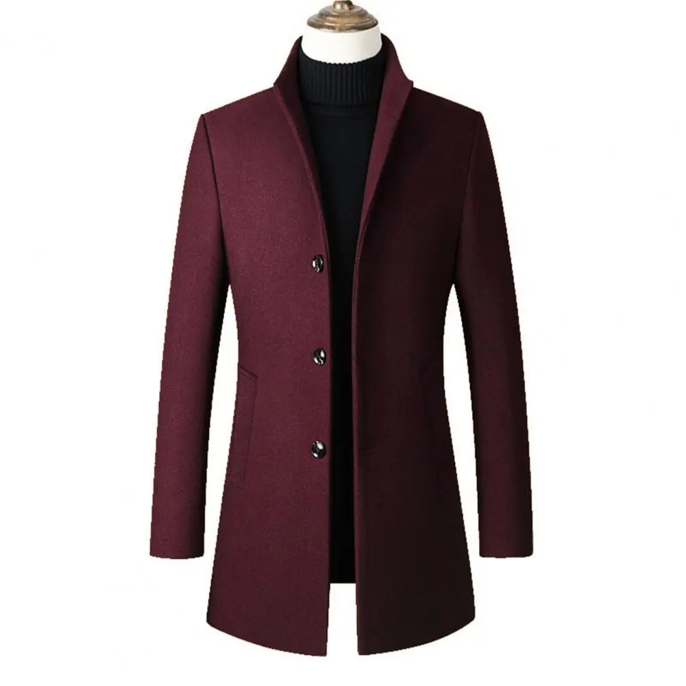 Men Trench Coat Stand Collar Overcoat Male Single Breasted Coat Coat Windproof Wool Trench Coat Early Winter Coat Male Outerwear