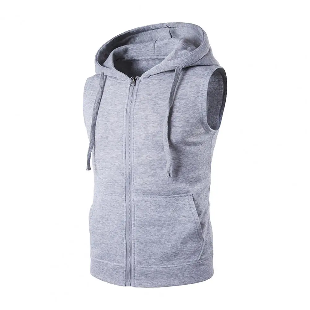 2025 M-2XL  Men Summer Vest Jacket Hooded Drawstring Sleeveless Zipper Placket Vest Coat Pockets Zipper Placket Waistcoat