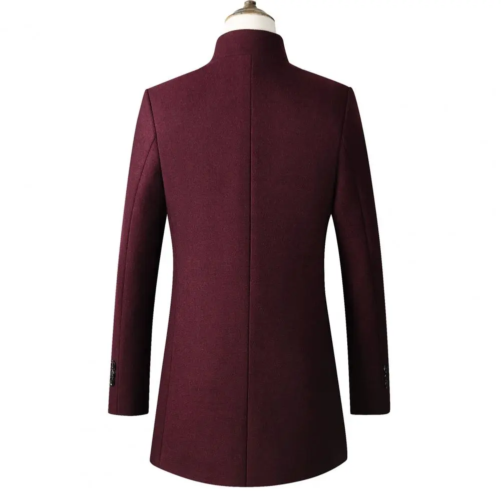 Men Trench Coat Stand Collar Overcoat Male Single Breasted Coat Coat Windproof Wool Trench Coat Early Winter Coat Male Outerwear