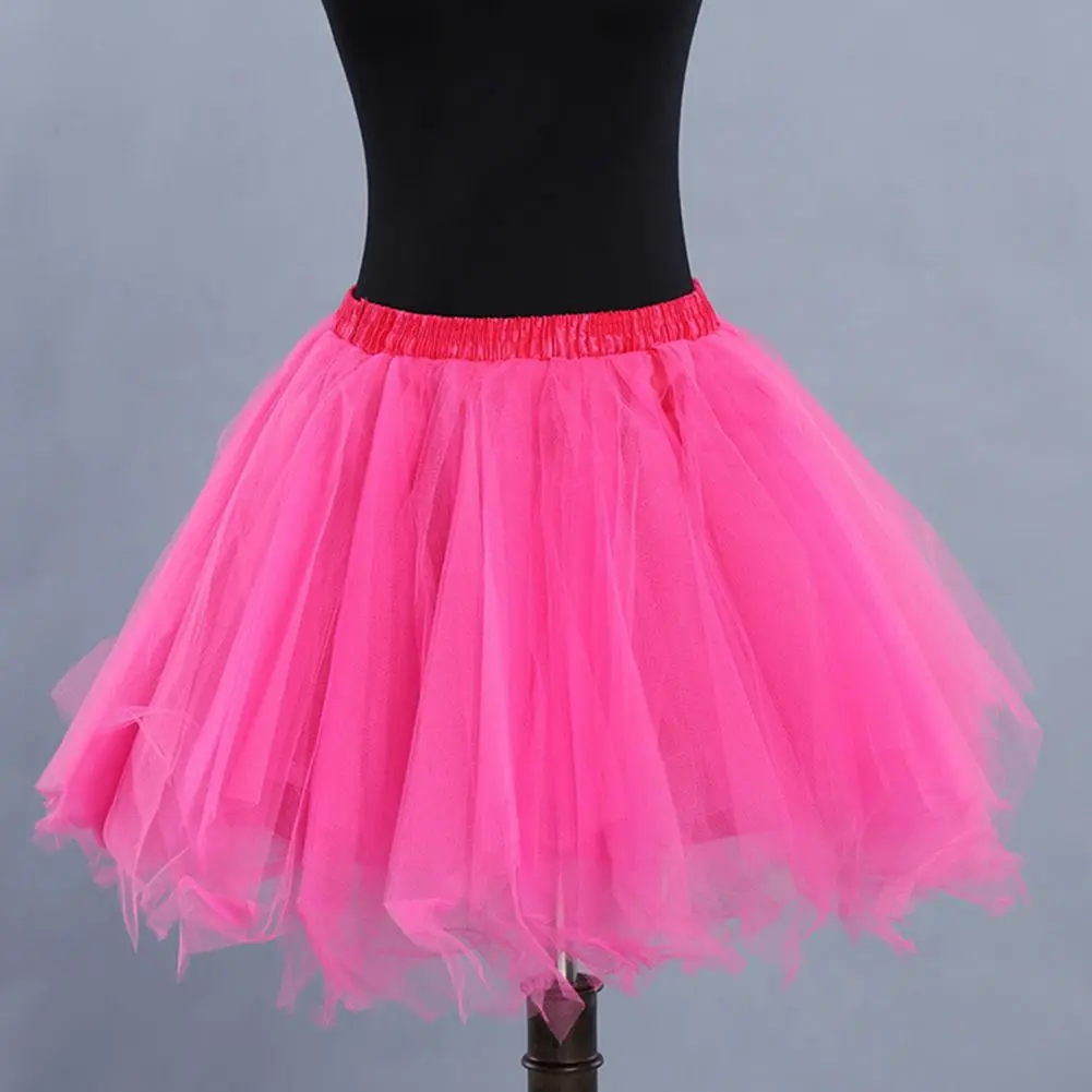 Multi-layered Candy Color Women Tulle Skirt A-line Big Swing Scattered Hem Solid Color High Elastic Waist Fluffy Pleated Skirts