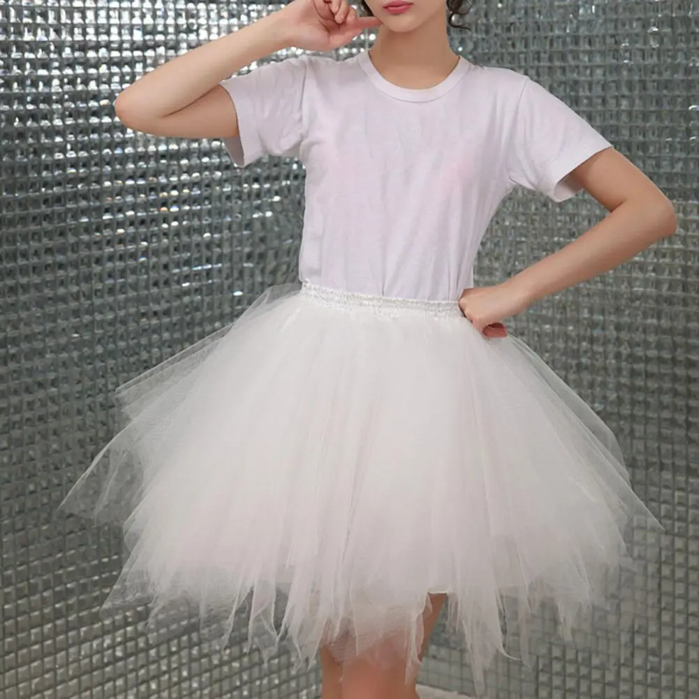 Multi-layered Candy Color Women Tulle Skirt A-line Big Swing Scattered Hem Solid Color High Elastic Waist Fluffy Pleated Skirts