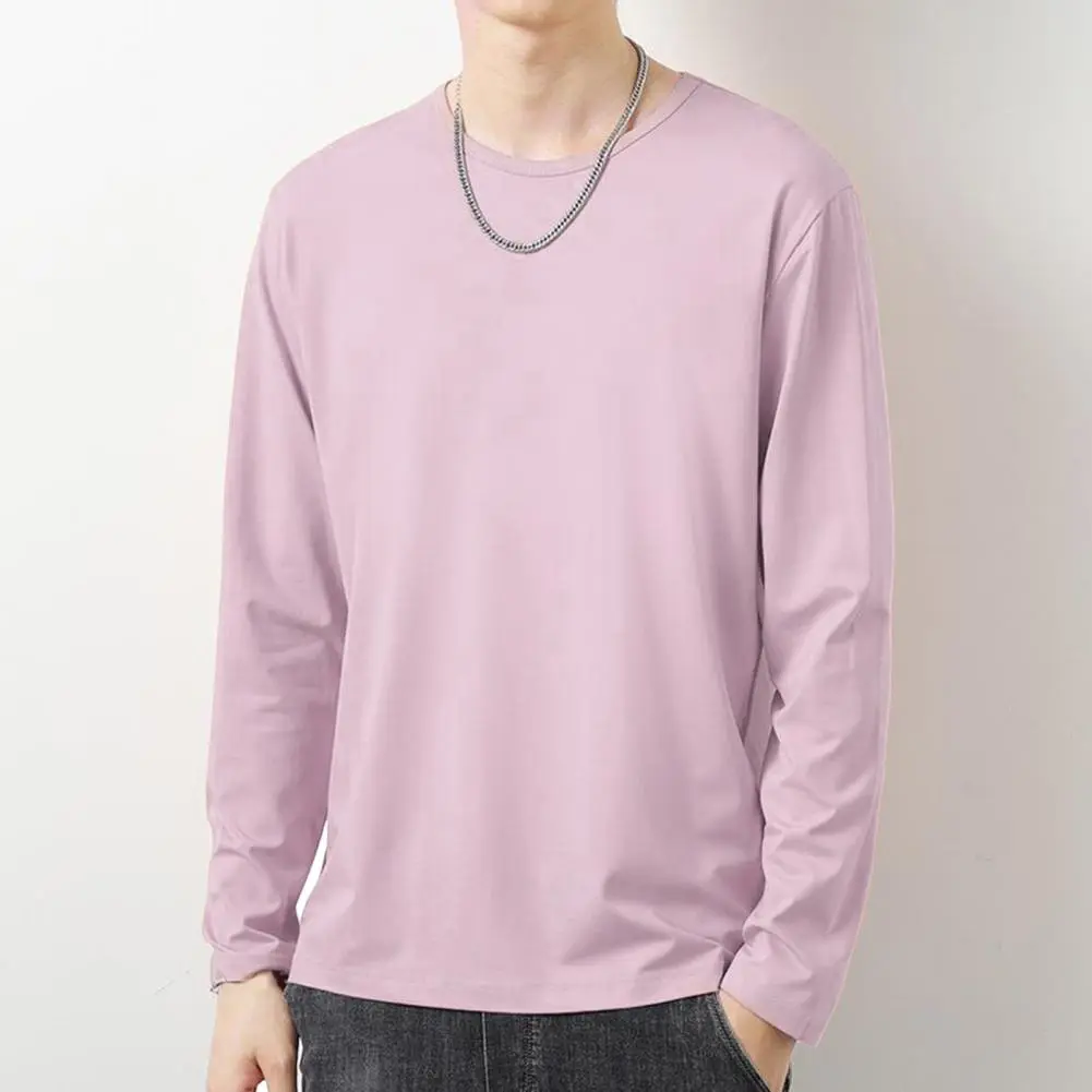 Long Sleeved T-shirt Men's T-shirt Trendy Round Neck Spring Bottoming Tee Solid Color Inner Layer Bottom Shirt Thin T-shirt