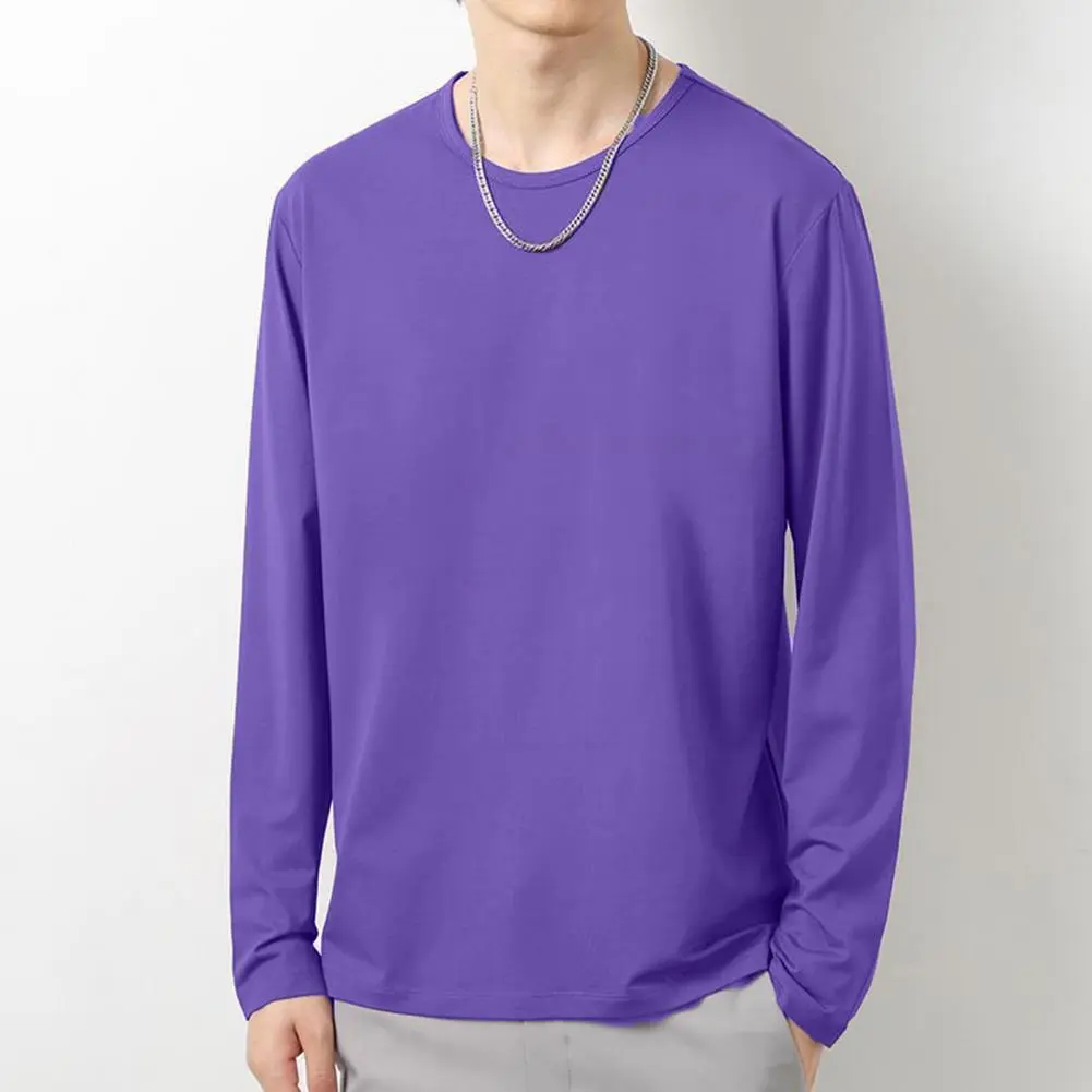 Long Sleeved T-shirt Men's T-shirt Trendy Round Neck Spring Bottoming Tee Solid Color Inner Layer Bottom Shirt Thin T-shirt