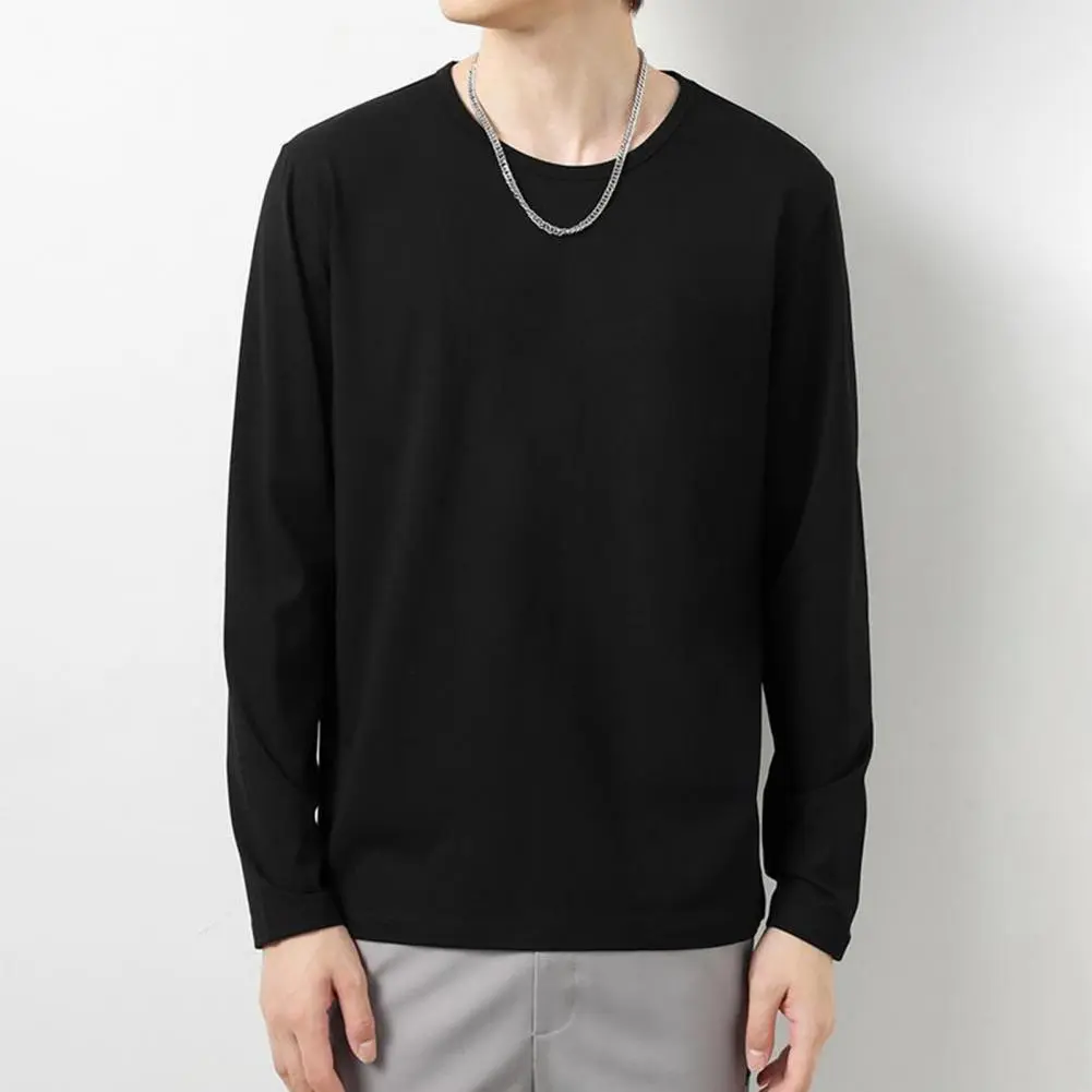 Long Sleeved T-shirt Men's T-shirt Trendy Round Neck Spring Bottoming Tee Solid Color Inner Layer Bottom Shirt Thin T-shirt